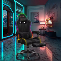 Chaise de jeu en cuir PU au design moderne, avec LED RGB, base pivotante à cinq branches et repose-pieds, pour gamers - Offre Spéciale