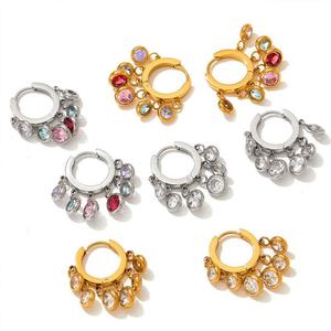 Boucles d'oreilles créoles en acier inoxydable plaqué or PVD 14k 18k coréen, anti-ternissement, avec zircon, bijoux de mode pour femmes, vente en gros - Product Image 5