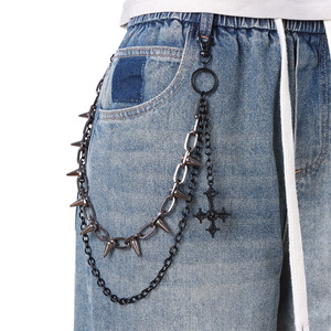Chaîne de taille punk en métal clouté Yueli, en alliage de zinc, double anneau, pour soirée, chaîne de corps tendance - Product Image 5