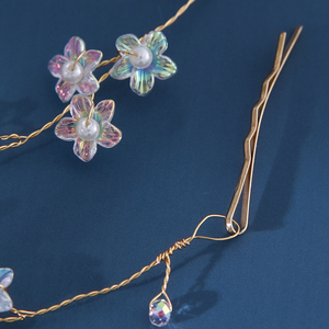 Serre-tête de mariée fait main en fil doré, orné de fleurs et de feuilles en cristal, avec perles, accessoires de <span class=keywords><strong>coiffure</strong></span> pour mariages et soirées - Product Image 5