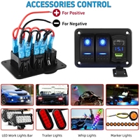 Panneau d'interrupteurs à bascule LED 2 gangs avec prise USB-C PD et voltmètre 12V 24V DC, pour voiture, camion, bateau, camping-car