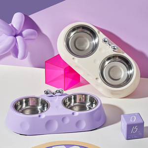 Bol double ovale antidérapant en acier inoxydable pour chats et chiens - Product Image 1