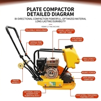 Compacteur à plaques vibrantes hydrauliques Heartripples Modèle 200, haute puissance 3 kW, moteur Lifan, pour la compactation et l'entretien des routes en asphalte