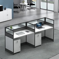 Poste de travail modulaire pour bureau en open space, table d'ordinateur droite avec écran en verre pour entreprise
