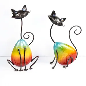 New arrival fashion table animal decor duck salon decoration colorful Metal cat decor with glass eyes