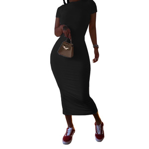 女式纯色连衣裙节日休闲长裙短袖t恤裙子性感 - Product Image 5