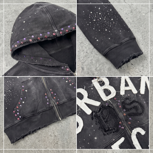 Wholesale High Quality Cotton Unisex Streetwear Hoodies 6721 Custom Logo Rhinestone Vintage Washed Zip Hoodie Y2K OEM Supplier - Product Image 5