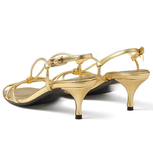 <span class=keywords><strong>Sandalias</strong></span> de Tacón Alto con Plataforma y Punta Cuadrada de Piel Sintética Dorada para <span class=keywords><strong>Mujer</strong></span>, Diseño Sexy de Diseñador de Moda 2025, para Verano - Product Image 4