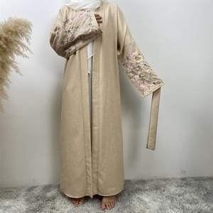 Fabricant d'Abayas, Mode 2024, Broderie en Lin et Polyester, Abaya Ouverte, Dubaï, Femmes Musulmanes, Long Cardigan 1407 # - Product Image 3