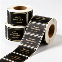 Étiquettes de bougies cadeaux haut de gamme Haoxuan OEM, autocollants adhésifs imperméables en PET noir avec impression dorée pour emballages de luxe