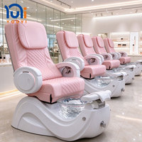 Fauteuil de pédicure de luxe réglable en fibre de verre rose, inclinable, avec bol en verre pour salon de beauté et institut de manucure – Vente directe usine