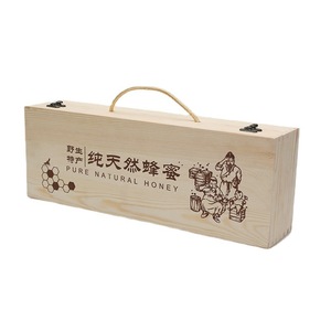 Caja de Madera para Empacar Miel, 4 Botellas, Madera de Pino, Hecha a Mano, Rectangular, Artesanía de Shandong - Product Image 2