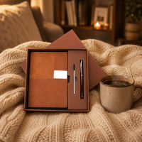 Carnet de notes en cuir PU avec impression personnalisée, couverture rigide, prix de gros, et coffret cadeau avec stylo
