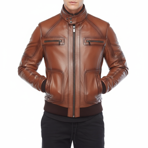 Chaqueta de cuero de primera calidad para hombre, duradera y elegante, cuello levantado, ajuste cómodo, logotipo frontal impermeable para invierno, oferta - Product Image 1
