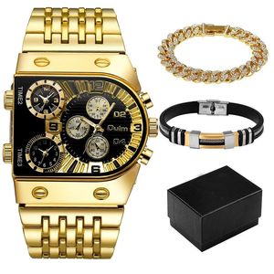 Coffrets Montre et Boîte Cadeau Oulm 9315 Montres-bracelets à quartz pour homme en acier inoxydable Montre-bracelet de luxe dorée avec bracelet et collier pour homme - Product Image 1