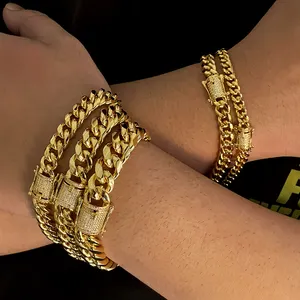 Foxi, ювелирные изделия в стиле хип-хоп, 18K, золото, серебро, 6 мм, браслет из миами, кубовый замок, микро-замок со льдом, кубинский браслет