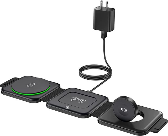 Justlink 3 In1 Wireless Charger Magnetic Foldable 3 in 1 Charging Station Fast Travel Pad for iPhone 15/14/13/12/Pro