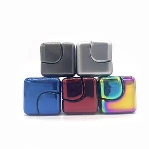 Wholesale Aluminum Alloy Colourful Metallic Focus Finger Cube Toy Metal Square Finger Gyroscope Rotary Cube Fidget Spinner Cube