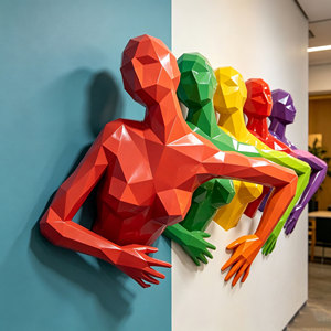 Sculpture murale abstraite polygonale tendance en résine, buste de femme à faible polyvalence de détails, décoration artistique pour fond mural de bar, KTV, café - Product Image 5