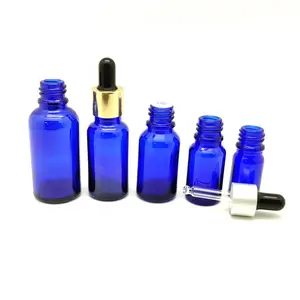 Quimicamente seguro vazio óleo essencial conta-gotas tampa cobalto azul vidro frasco com conta-gotas preto