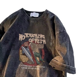 T-shirt pour homme de haute qualité, 100% coton, lavage à l'acide, 250 g/m², épais, vintage, imprimé numérique personnalisé, t-shirt vintage - Product Image 2