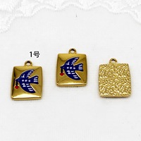 Breloque de tasse en forme de chat, oiseau et vélo de dessin animé FMSCM-2, pendentifs carrés en émail bleu de haute qualité, accessoires mignons en acier inoxydable pour bijoux DIY