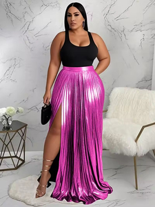 Nouvelle jupe longue plissée taille haute asymétrique style vintage pour femme grande taille – Robe décontractée - Product Image 5