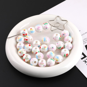 Perles rondes en acrylique motif ours cerise de dessin animé pour la fabrication de bijoux, couleurs mélangées, 10 mm, fournitures de bricolage - Product Image 1