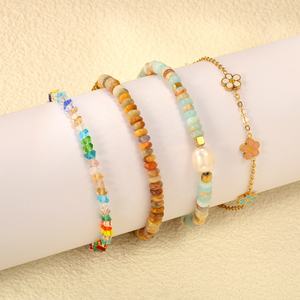 Summer Beach Jewelry Waterproof Stainless Steel 18K PVD Gold Plated Flower Geometric Natural Stone <b>Pearl</b> <b>Bracelet</b> <b>for</b> <b>Women</b> - Product Image 1