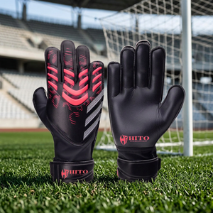 Custom Design Black and Red Latex Emboss Full Finger Soccer Goalkeeper <b>Glove</b> with 4mm German Latex Flat Palm - Product Image 5