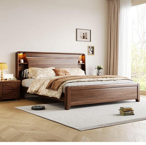Nordic Simple Modern Japanese Style Solid Wood <b>Bed</b> With Bedside Lamp 1.5m & Double <b>Single</b> <b>Storage</b> Options <b>Beds</b> - Product Image 5