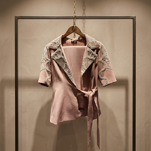 Luxury Pearl Work Pink <b>Blazer</b> and Bottom <b>Set</b> Half Sleeve Sophisticated Women Outfit Crafted Comfort Style Summer Office Wear - Product Image 2