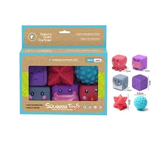 인기있는 디자인 비닐 교육 짜기 공 장난감 실리콘 목욕 장난감 아기 유아를위한 동물 블록 장난감 스태킹