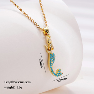 Collier Pendentif en Laiton Plaqué Or Série Océan avec Zircon Cubique CZ, Motifs Étoile de Mer, Dauphin, Hippocampe, Queue de Sirène, Bijou de Cou Tendance pour Femme - Product Image 6