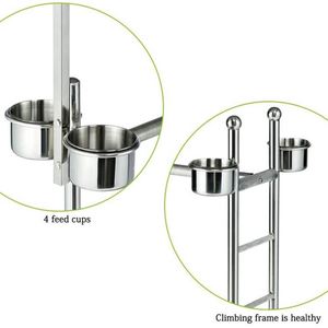 Perchoir classique pour oiseaux en acier inoxydable de 57 pouces de hauteur, respectueux de l'environnement, avec bol d'entraînement et de nourrissage pour les perroquets d'intérieur - Product Image 2