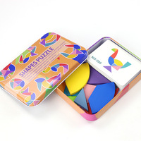 Tangram de Madera para Niños, Cuatro Estilos, Caja de Metal, Juguete de Rompecabezas Creativo e Inteligente Multifuncional