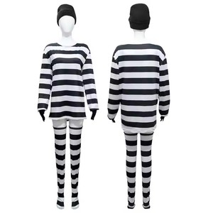 Conjunto de disfraz de ladrón para mujer, Cosplay de Halloween a rayas, camiseta de manga larga, accesorios, atuendo de fiesta - Product Image 1