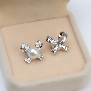 Boucles d'oreilles en argent S925 avec nœud et perle DIY, accessoires de bijoux semi-finis à la mode, support vide 978 pour femme - Product Image 2