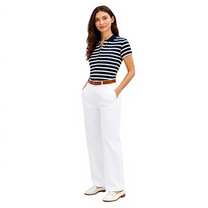 Camiseta Polo Clásica a Rayas para Mujer, Manga Corta, Cierre de Botones, Ligera, para Verano, Golf, Oficina, Informal, Venta al Por Mayor - Product Image 4