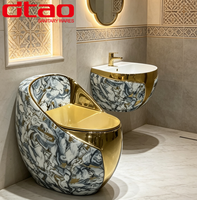 WC en céramique monobloc de luxe doré, design marbre doré, électroplaqué, pour hôtel, vente en gros