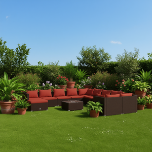 Ensemble de salon de jardin en rotin brun, mobilier d'extérieur 8 places, résistant aux intempéries, design contemporain - Product Image 2