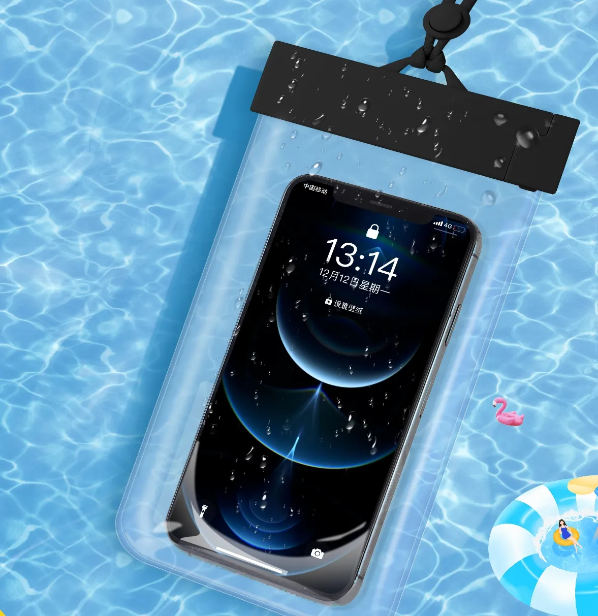 Tas ponsel tahan air, kantong penutup sel bawah air dengan katun PVC tali elastis tahan air dalam berenang berselancar