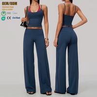 Ensemble de yoga brossé 2 pièces pour femme, color block, débardeur rembourré style licou, haut effet deux pièces, leggings taille haute, séchage rapide, vente en gros