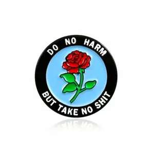 Rose Brooch Round Flower Badge Stands Out DO NO HARM Hot Selling Rose Text Metal Pin