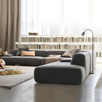 Canapé modulaire design moderne, canapé sectionnel italien Chesterfield, canapé-lit en tissu gris foncé, canapé en forme de L, canapé de salon