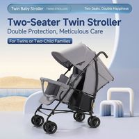 Poussette double pour jumeaux, avec deux sièges, design assis-demi-allongé, sièges avant et arrière, légère et pliable, pour deuxième enfant.