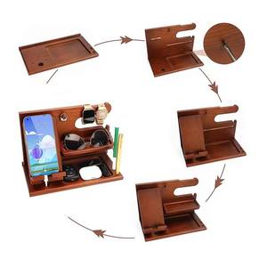 Wooden Multi-Functional Storage <b>Rack</b> 3-Tier Desktop Organizer For Phone Watch Glasses <b>Key</b> Holder Reddish Brown - Product Image 2