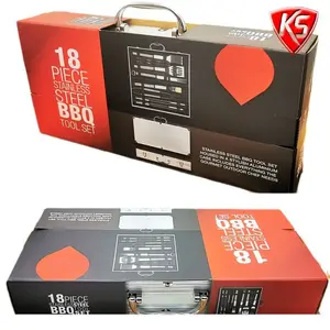 18 Stuks Roestvrijstalen Bbq-Grillgereedschapsset Met Aluminium Behuizing Premium Kookbenodigdheden Voor Buiten