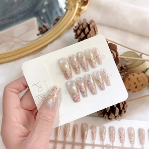 Vente en gros Réutilisable 10Pcs Moyen Cercueil <span class=keywords><strong>Faux</strong></span> Ongles Motifs de Fleurs Oeil de Chat Presse sur Ongles pour le Printemps - Product Image 2