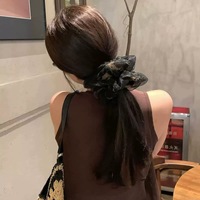 Élastiques à cheveux XXL en mousseline double couche imprimé léopard noir, style rétro chic, de bonne qualité, pour femmes